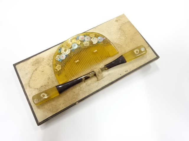 アンティーク　象嵌　櫛・笄セット